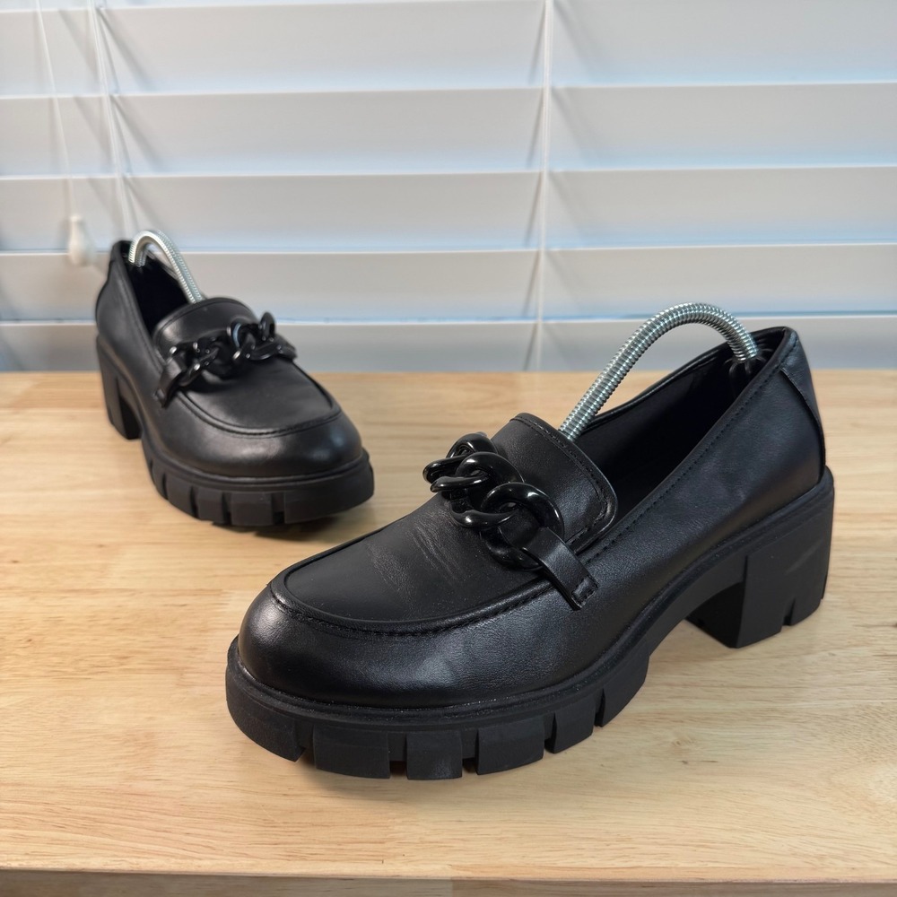 Madden Girl Hoxtonn Chunky Loafers Women's Black Leather Slip On Y2K - 8 Cali